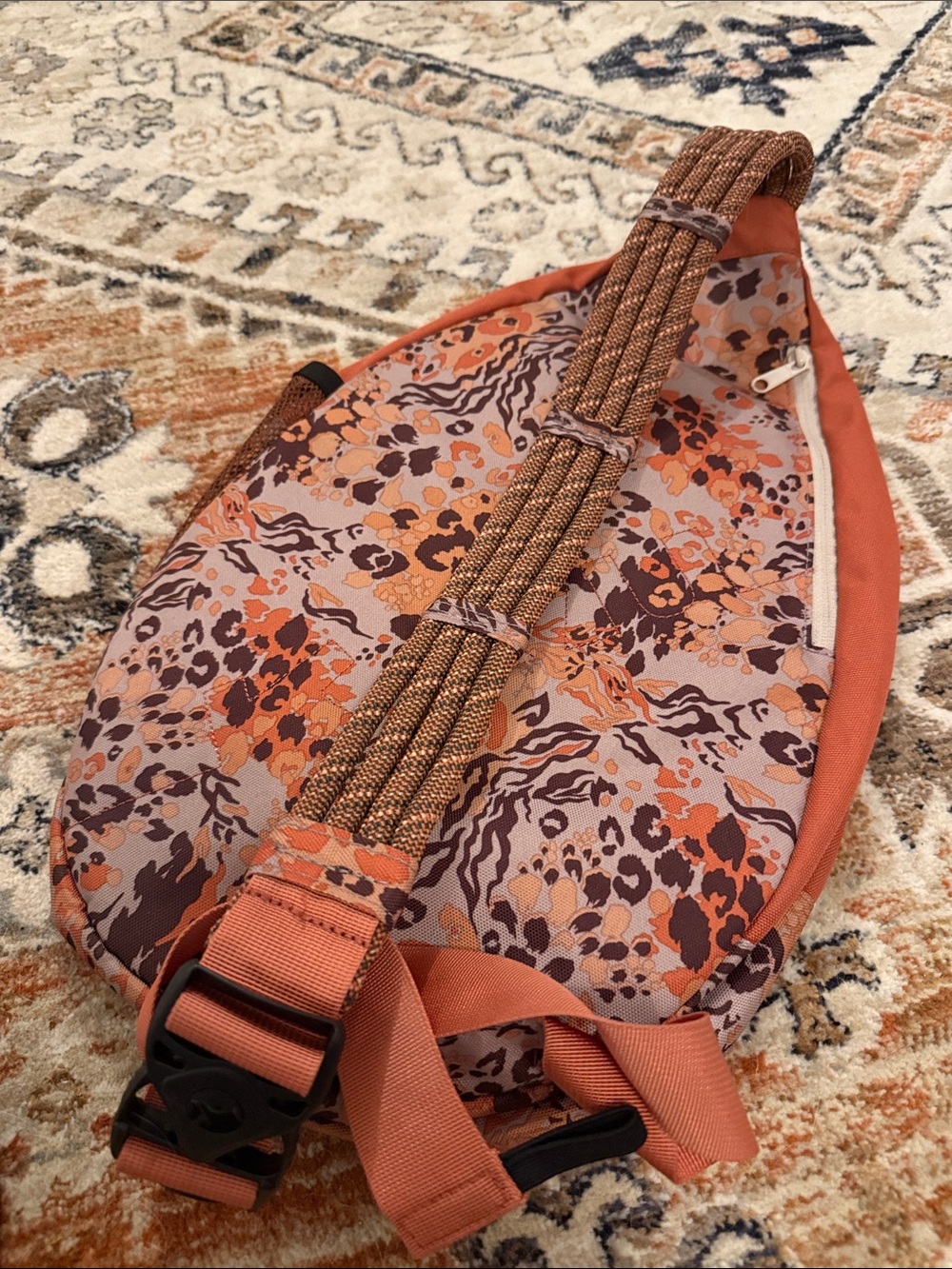 Kavu Orange Sling Rope Bag Paxton BackPack Pack with Floral Leopard Print - Picture 3 of 5